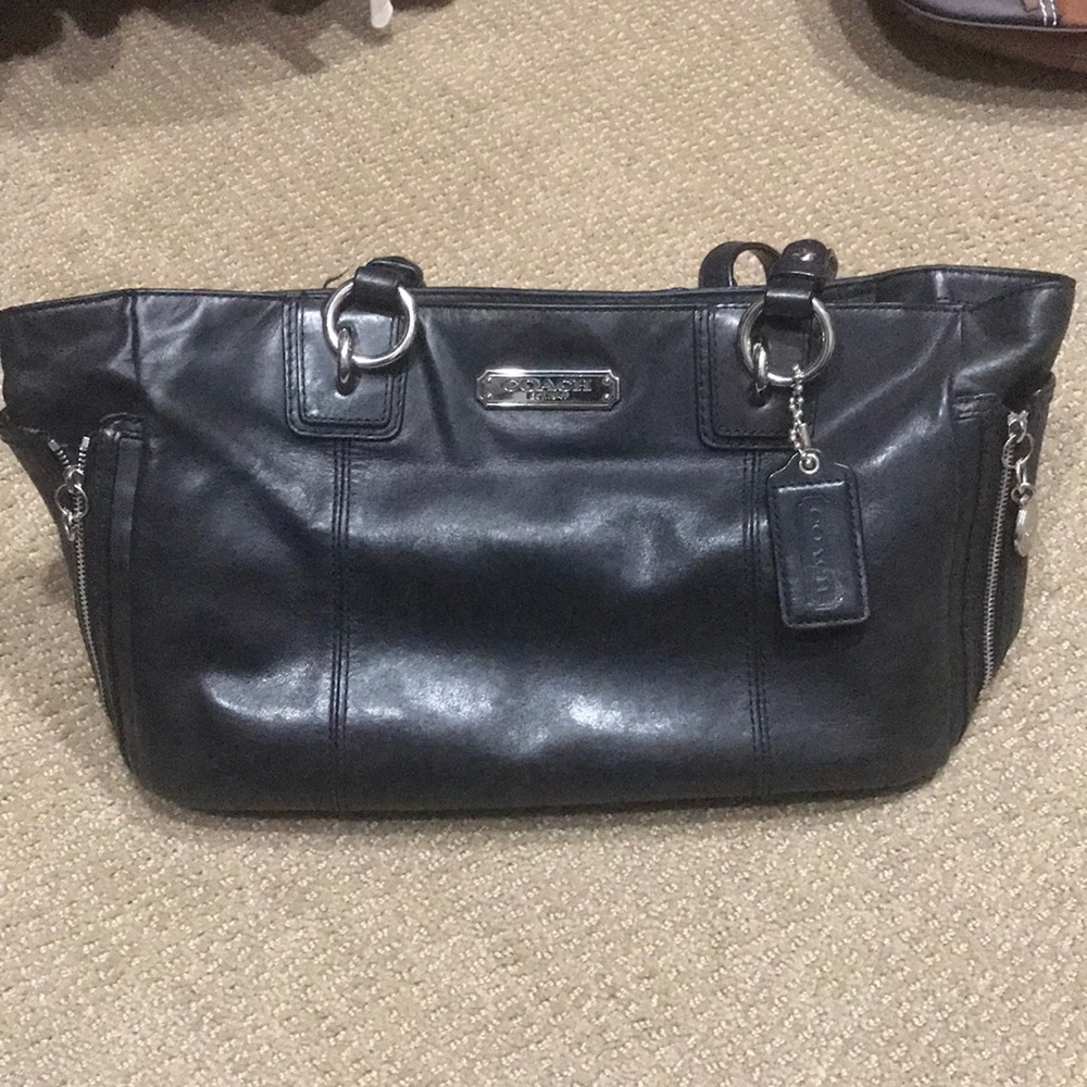 Black leather coach purse